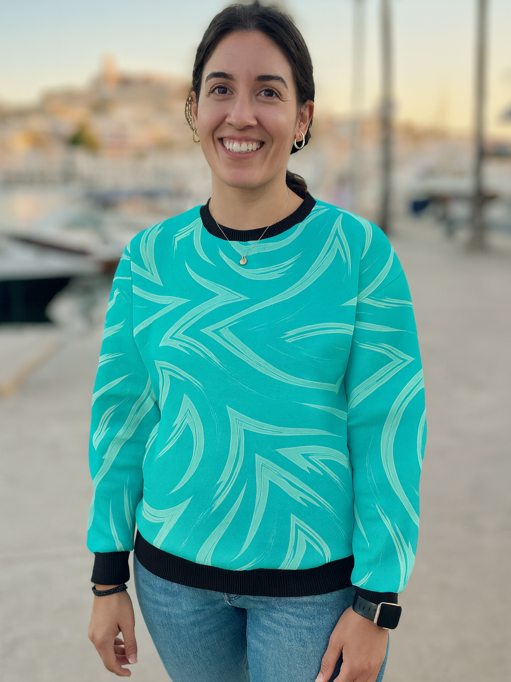 Pleasing Print Blue Sweatshirt