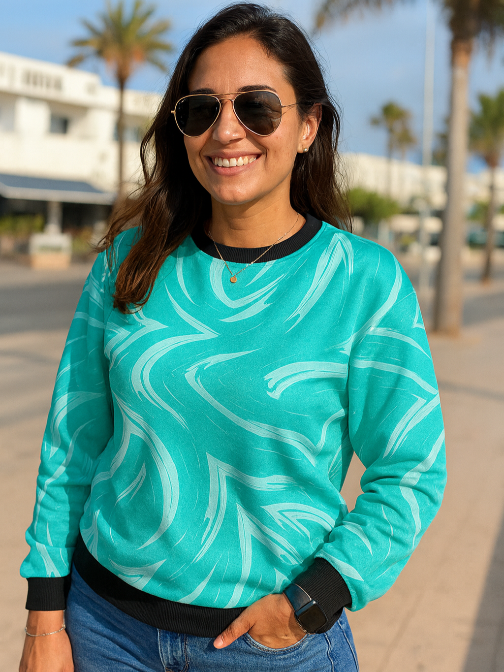 Pleasing Print Blue Sweatshirt