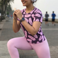 Sweet Leaf Print | Activewear Coord Set Tshirt With Tummy Tuck Pink Leggings | Multi Sport | Odour Free