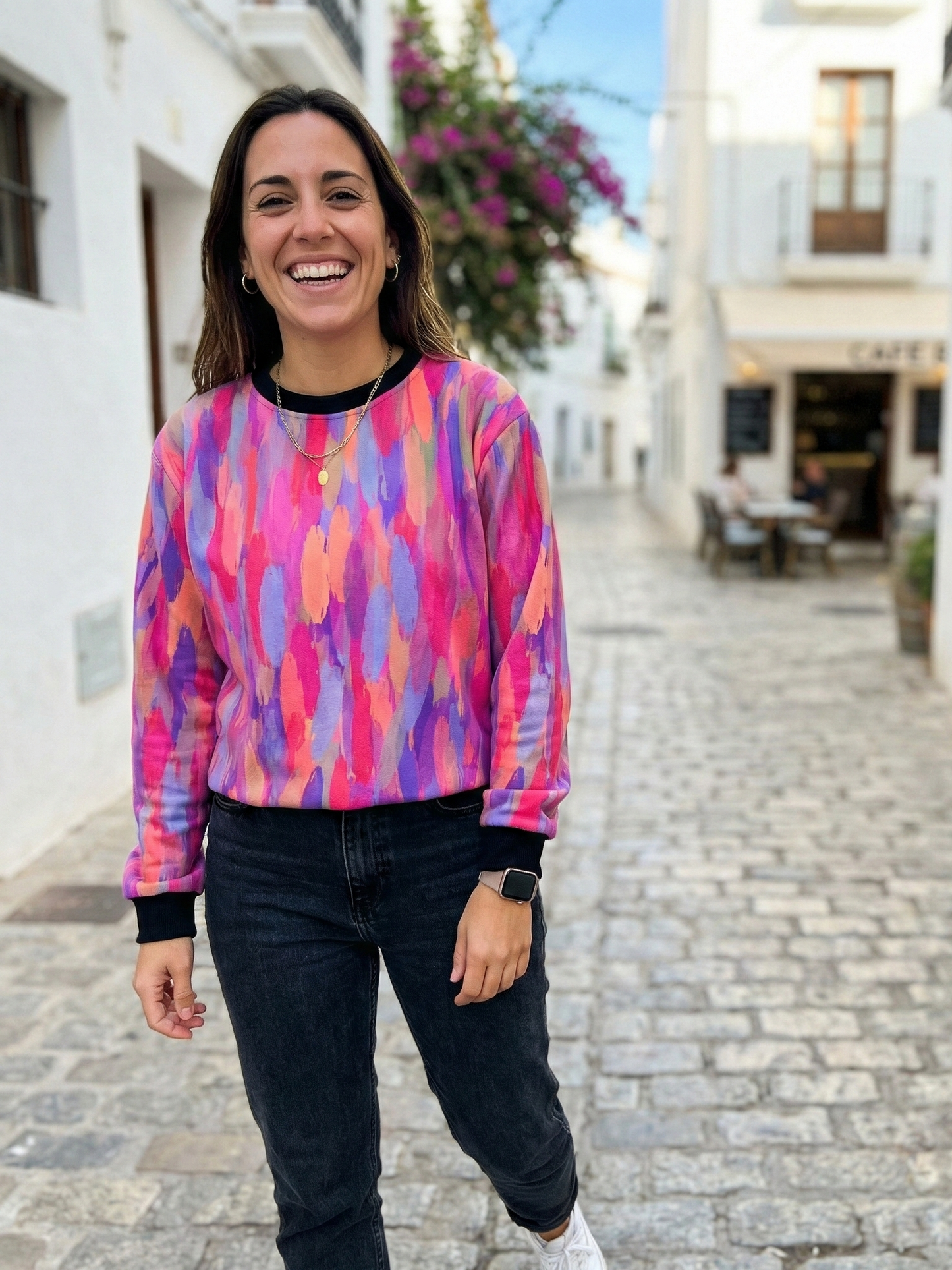 Vibrant  Print Pink Purple Sweatshirt