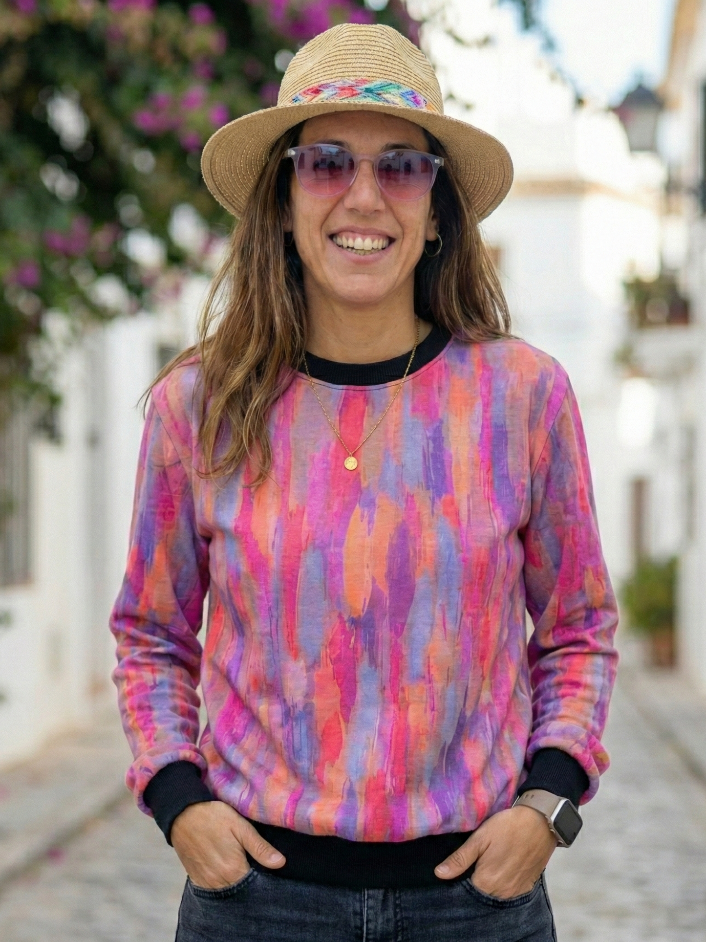 Vibrant  Print Pink Purple Sweatshirt