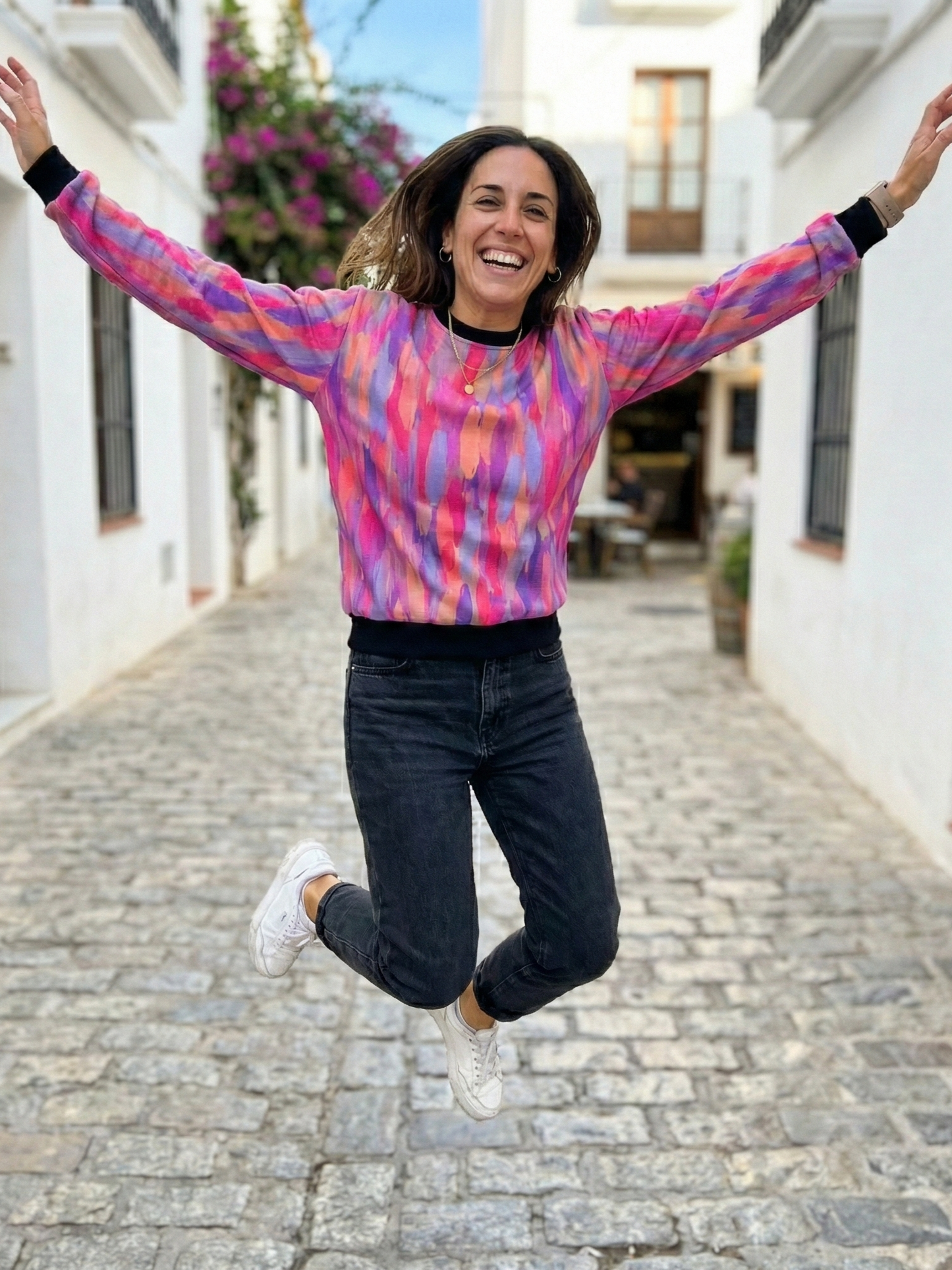 Vibrant  Print Pink Purple Sweatshirt