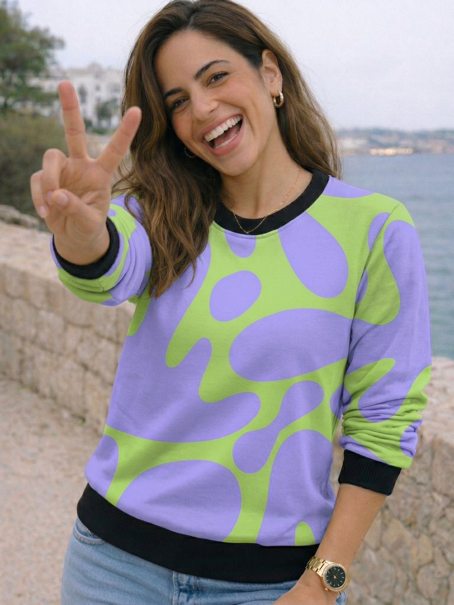 Vibrant Purple Splash Print Sweatshirt