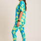 Vibrant Geometric Print Premium Oversized Tee With Tummy Tuck Body Shaping Leggings Co-ord Blue Set