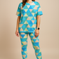 Vibrant Geometric Print Premium Oversized Tee With Tummy Tuck Body Shaping Leggings Co-ord Pink Set