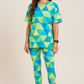 Vibrant Geometric Print Premium Oversized Tee With Tummy Tuck Body Shaping Leggings Co-ord Blue Set