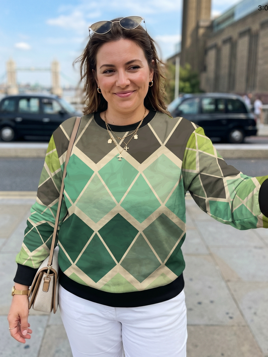 Vintage Shades Of Green Print Sweatshirt