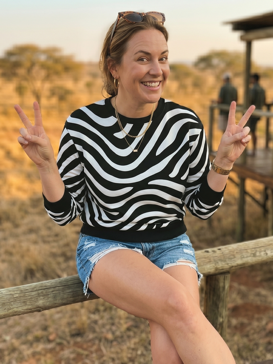 Chic Wavy Zebra Print Sweatshirt