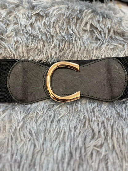 Trendy Silver Buckle Stretchable Black Belt