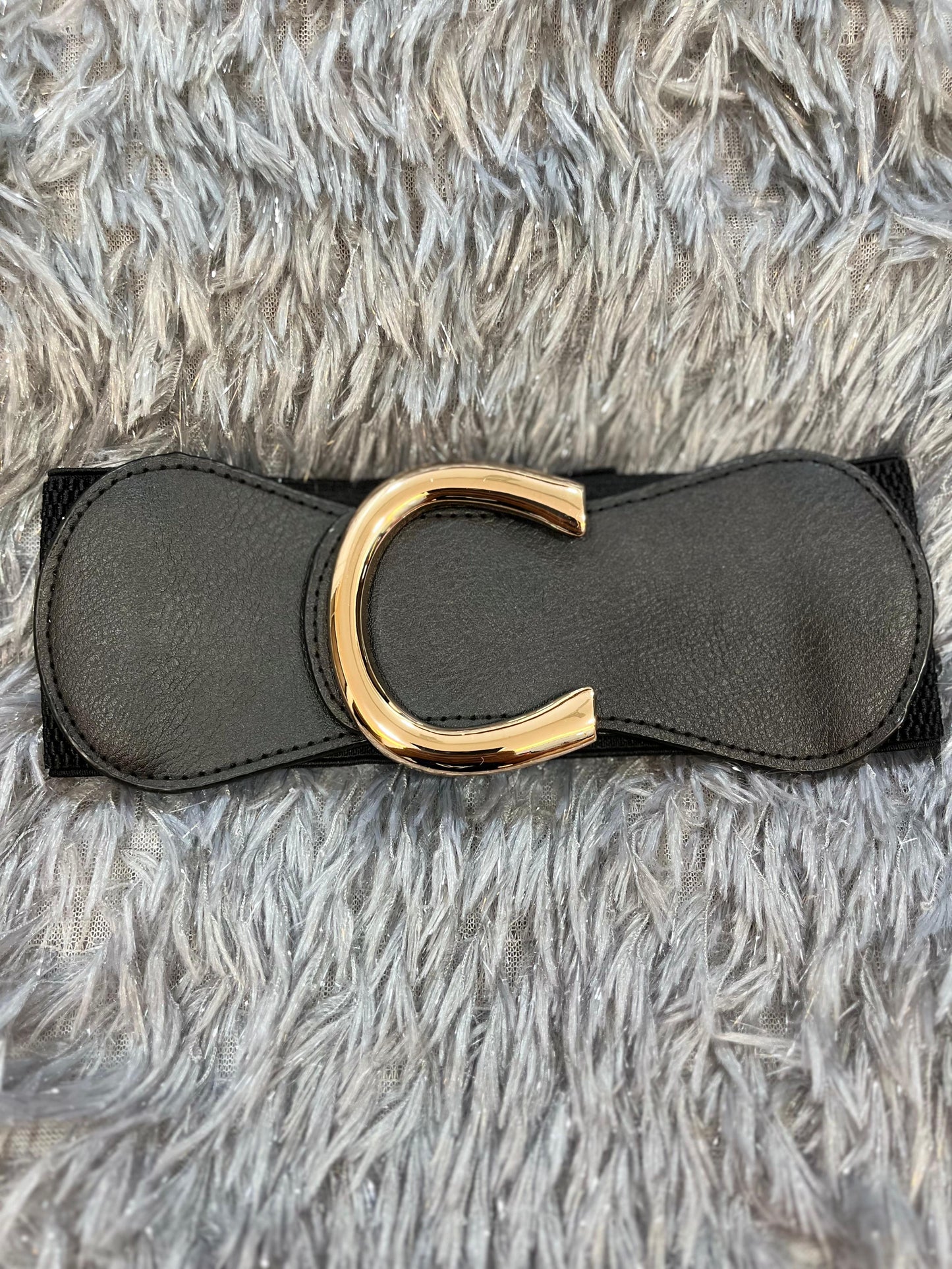 Trendy Silver Buckle Stretchable Black Belt