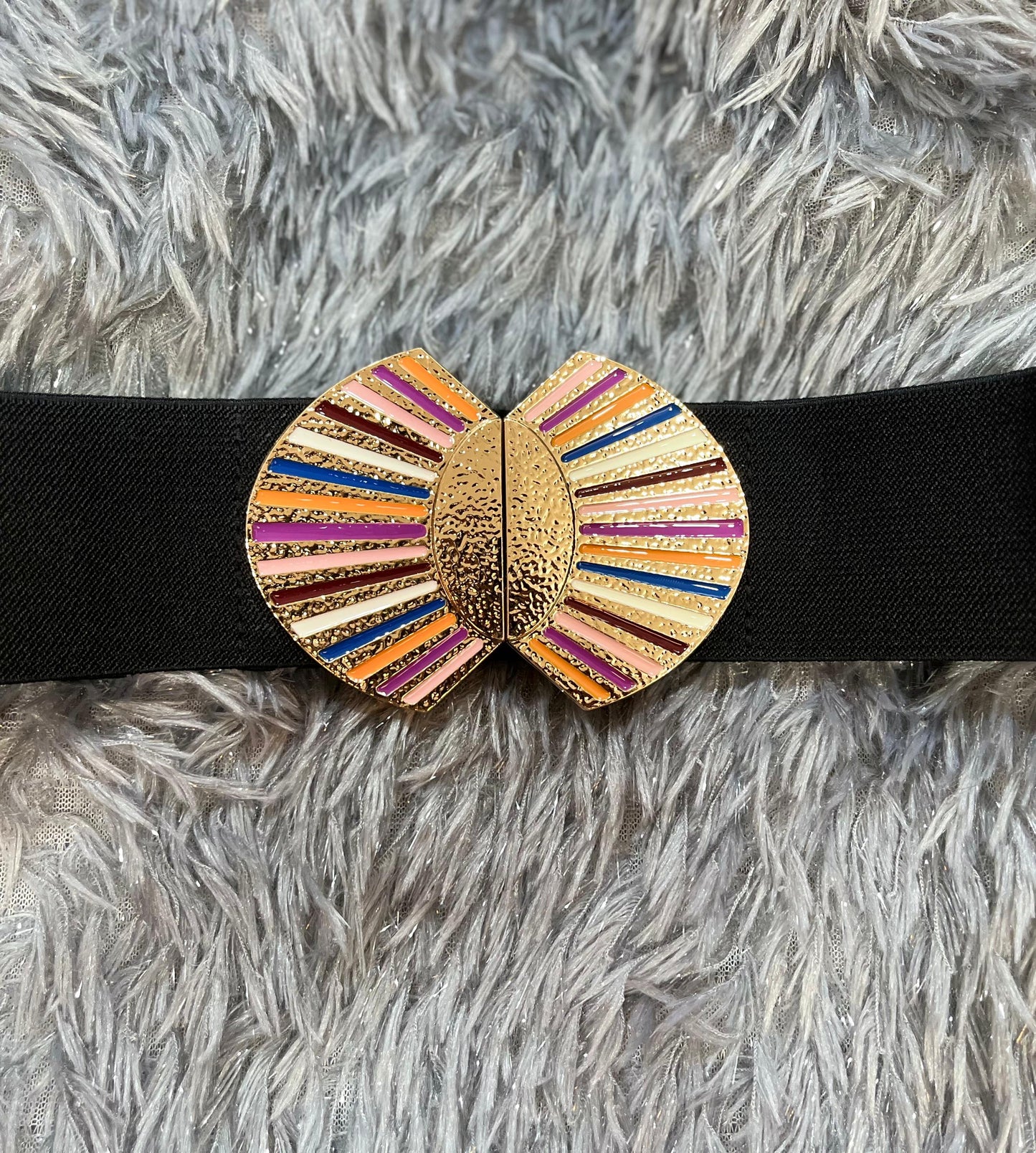 Must Have Multi Coloured Buckle Stretchable Black Belt