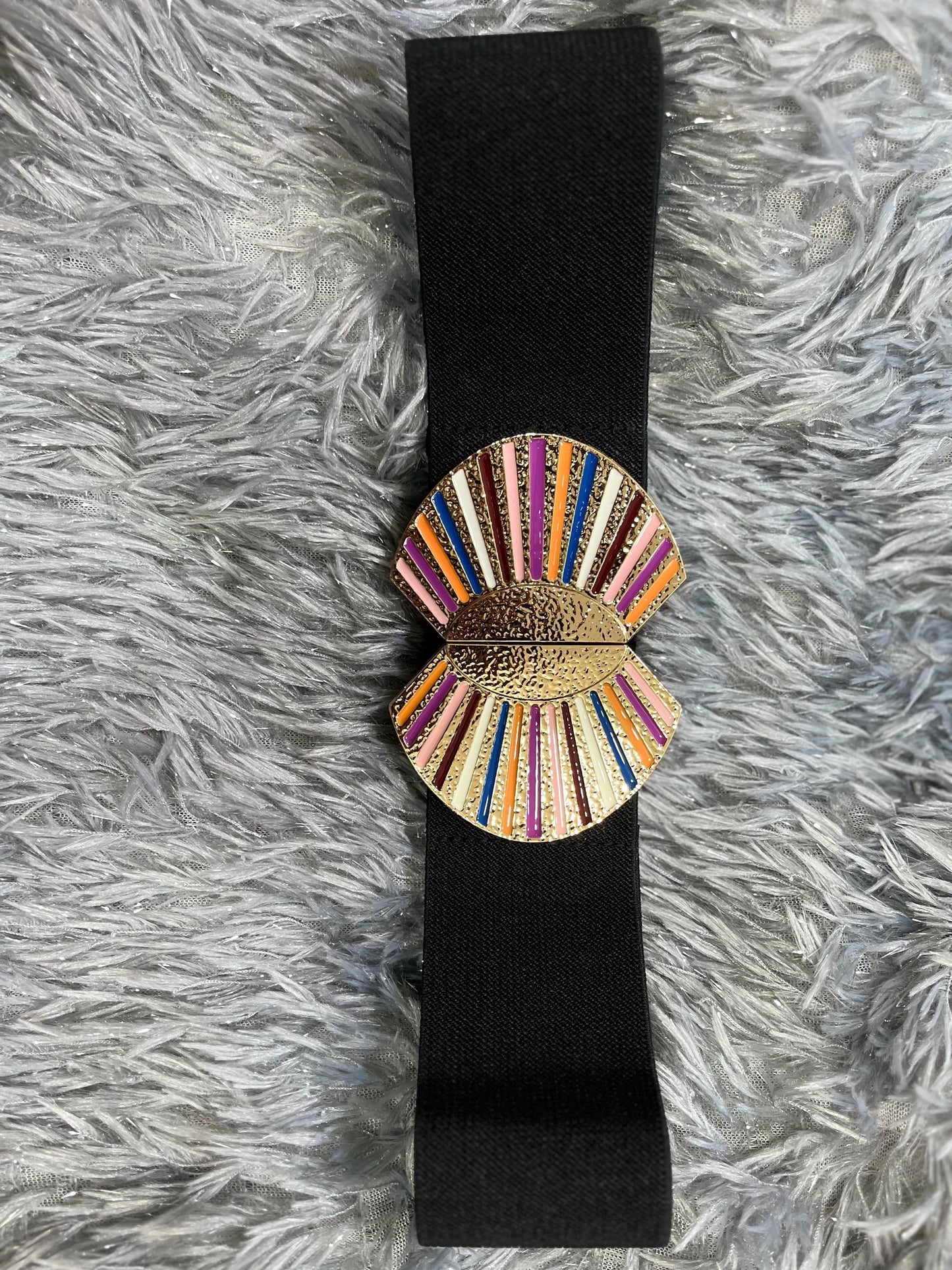 Must Have Multi Coloured Buckle Stretchable Black Belt