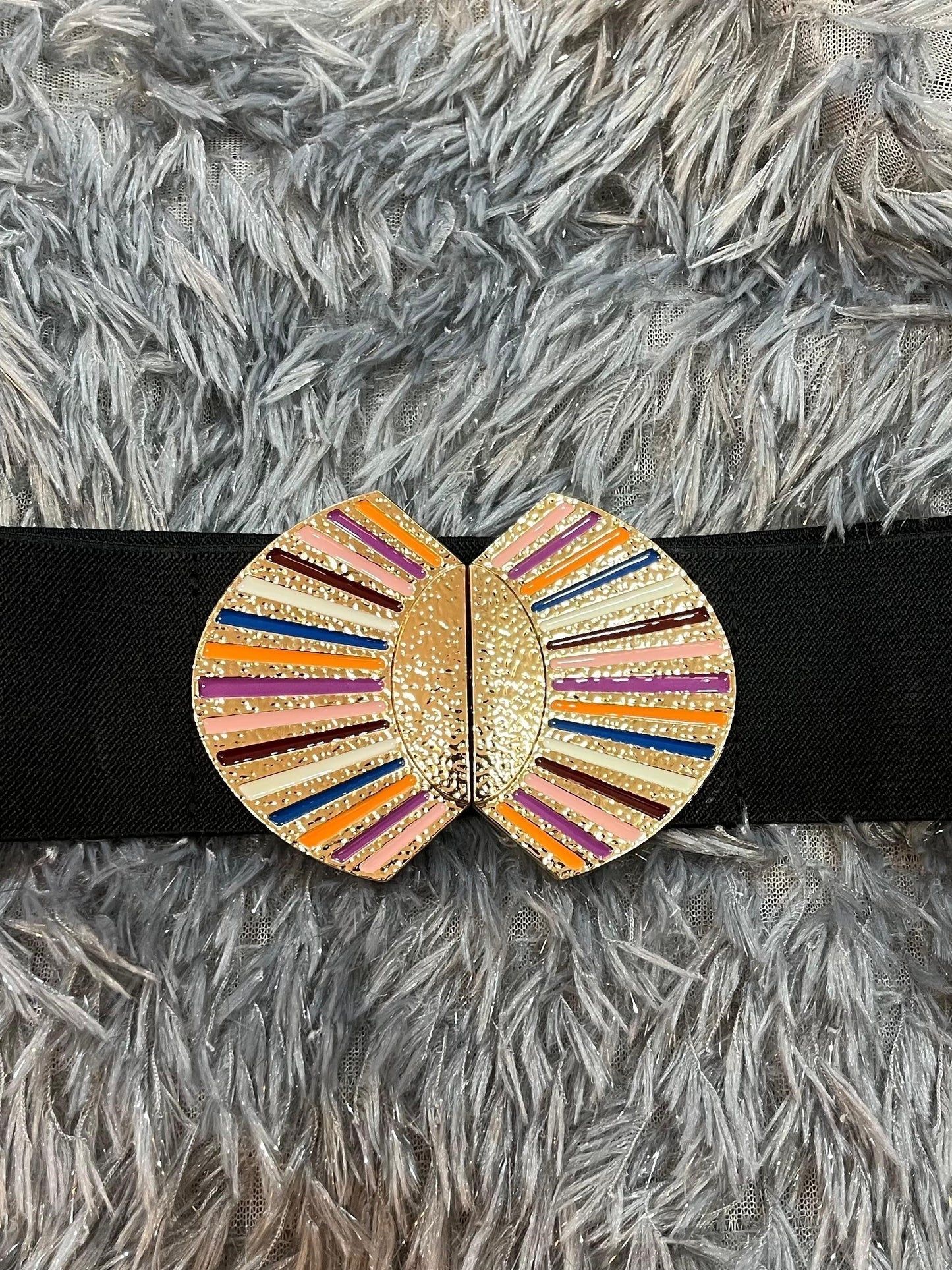 Must Have Multi Coloured Buckle Stretchable Black Belt