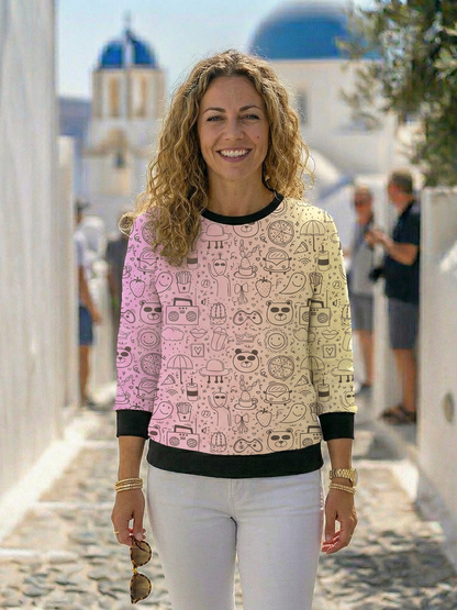 Whimsical Doodle Wonderland Print Sweatshirt