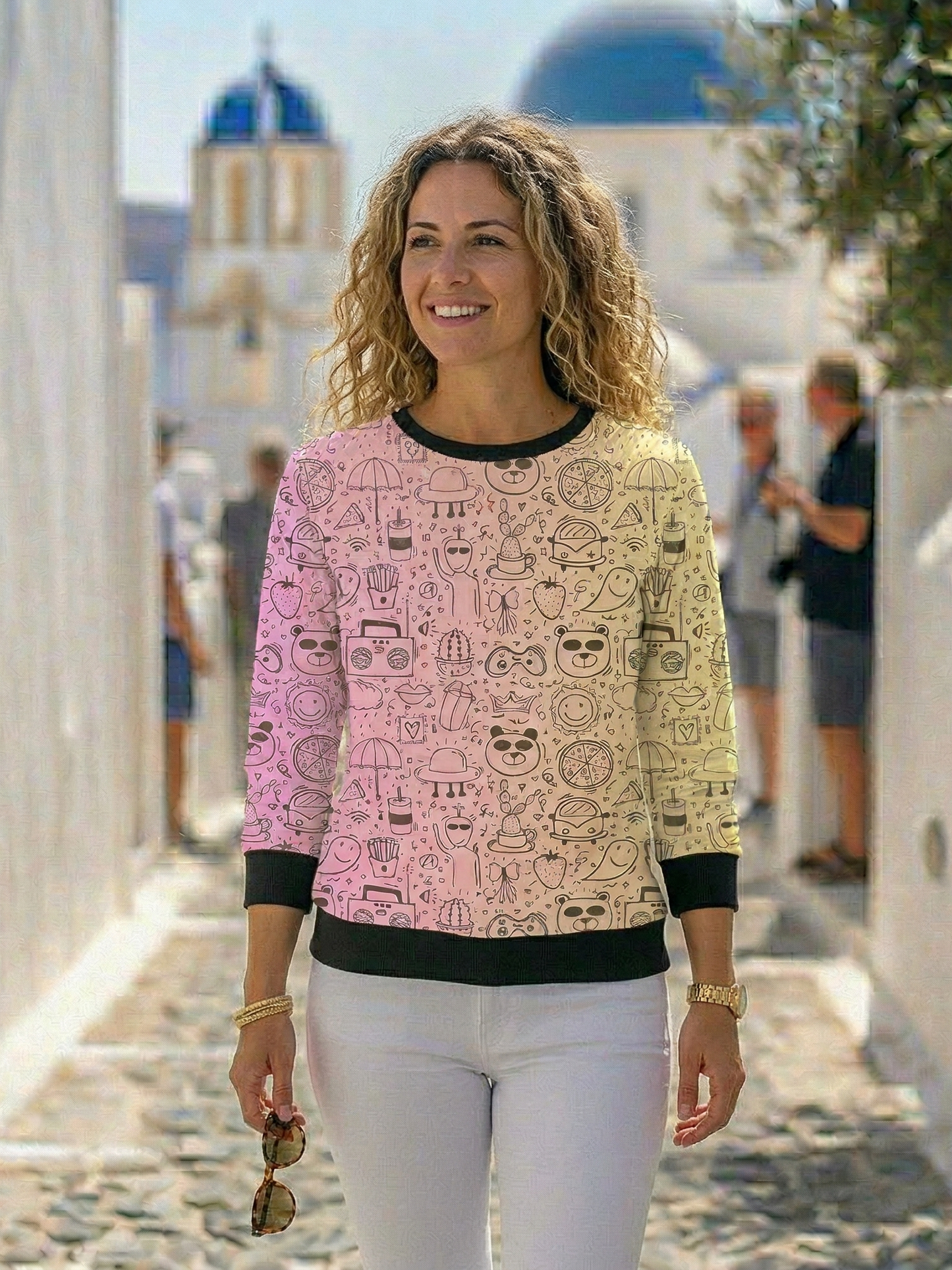 Whimsical Doodle Wonderland Print Sweatshirt