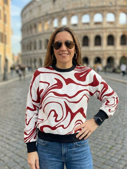 Unique Fluid Art Floral Print White Sweatshirt