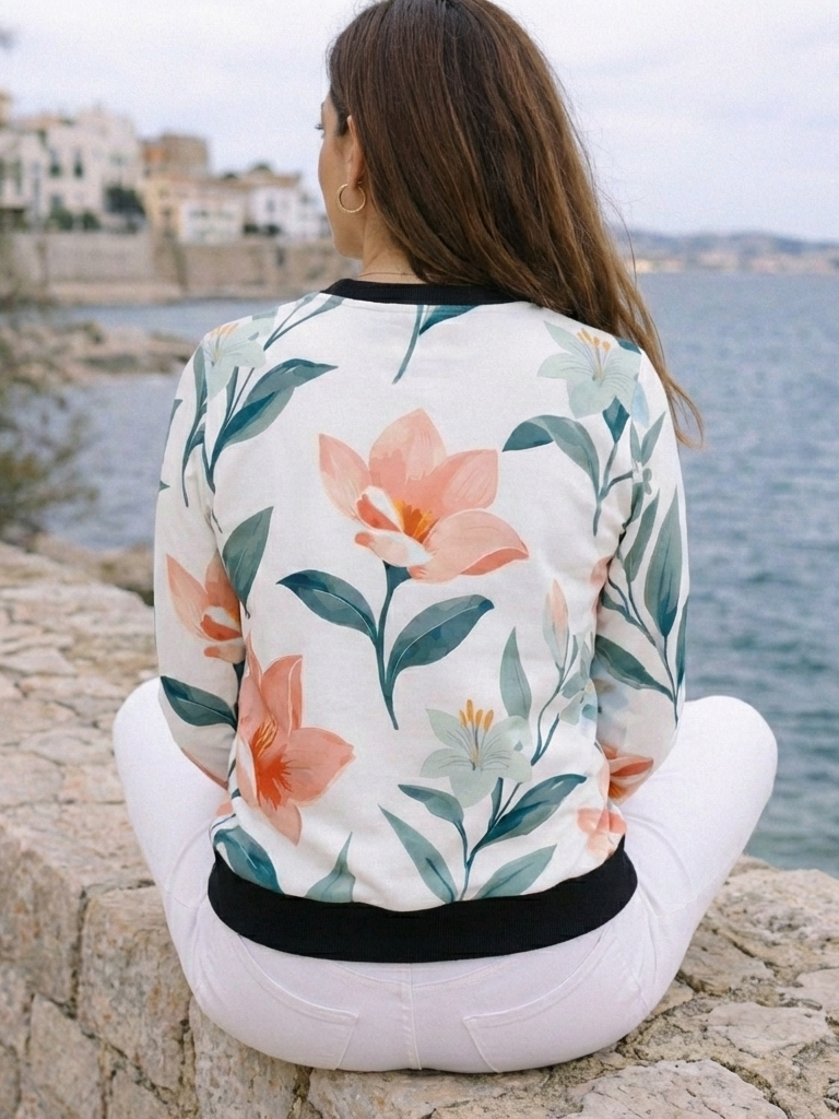 Evergreen Floral Print White Sweatshirt