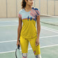 Pickleball | Paddleball | Activewear Coord Set Tshirt With Tummy Tuck Leggings | Yellow Cherry Blossom Print