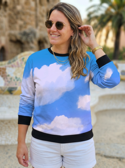Soothing Blue Clouds Print Sweatshirt