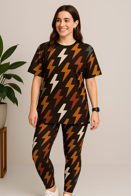 Classy Houndstooth Print Premium Oversized Tee With Tummy Tuck Body Shaping Leggings Co-ord Set
