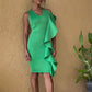 Elegant Sleeveless Green Ruffled Solid Dress