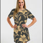 Vintage Black Gold Floral Print T Shirt Dress