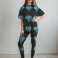 Athleisure Diamond Print Oversized Tee With Tummy Tuck Body Shaping Leggings Co-ord Set