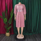 Elegant Geometric Pattern Lace High Rise Long Sleeve Pink Dress - Ships in 24 Hrs