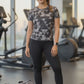 Classy Monochrome Geometric Design | Activewear Coord Set Tshirt With Tummy Tuck Black Leggings | Multi Sport | Odour Free