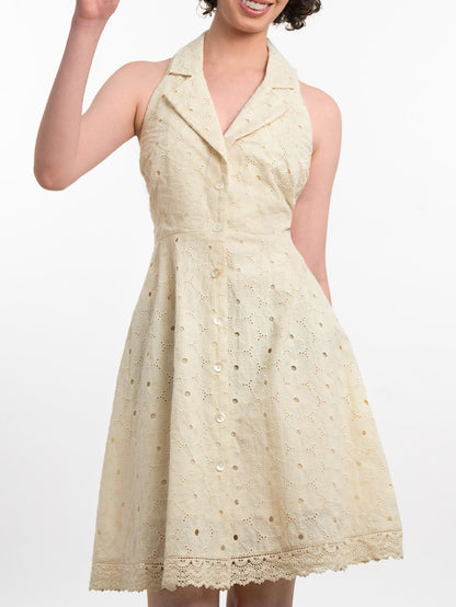 Simple Beige Notch Collar Dress