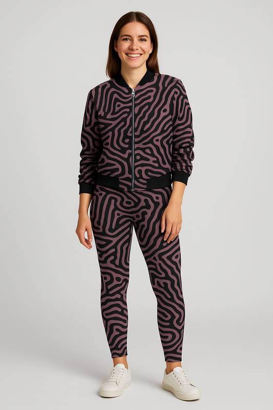 Versatile Printed Bomber Jacket With Leggings Pink Co Ord Set.