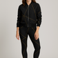 Classy Golden Lines Printed Bomber Jacket With Leggings Black Co Ord Set