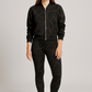 Unique Leaf Print Bomber Jacket With Leggings Black Co Ord Set