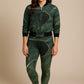 Fashionable Marble Print Bomber Jacket With Leggings Dark Green Co Ord Set