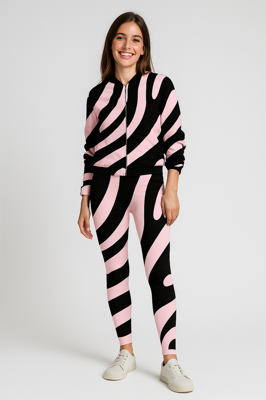 Smart Zebra Print Bomber Jacket With Leggings Pink Co Ord Set.