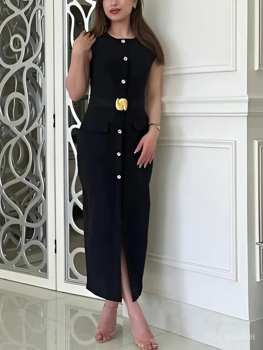Simple Sleeveless Black Midi Dress