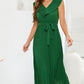 Beautiful V Neck Pleated Green Sleeveless Dress