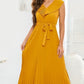 Beautiful V Neck Pleated Yellow Sleeveless Dress