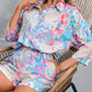 Bohemian Style Floral Print Shirt And Shorts Pink Set