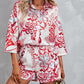 Bohemian Style Floral Print Shirt And Shorts Red Set