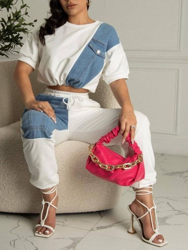Casual Short Sleeve Top And Pants Suit Set