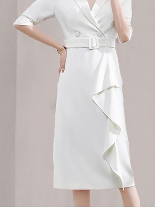 Classy White Ruffled Dress