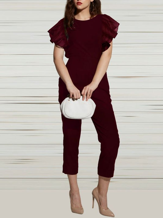 Classy Wine Red Double Ruffle Evening Jumpsuit - Ships in 24 Hrs