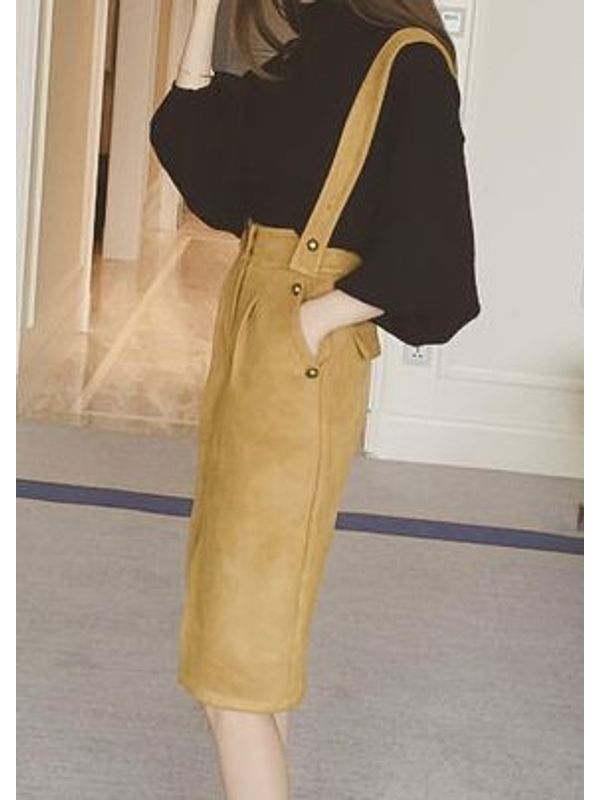 Suede Zipper Dungaree Skirt - Ships in 24hrs