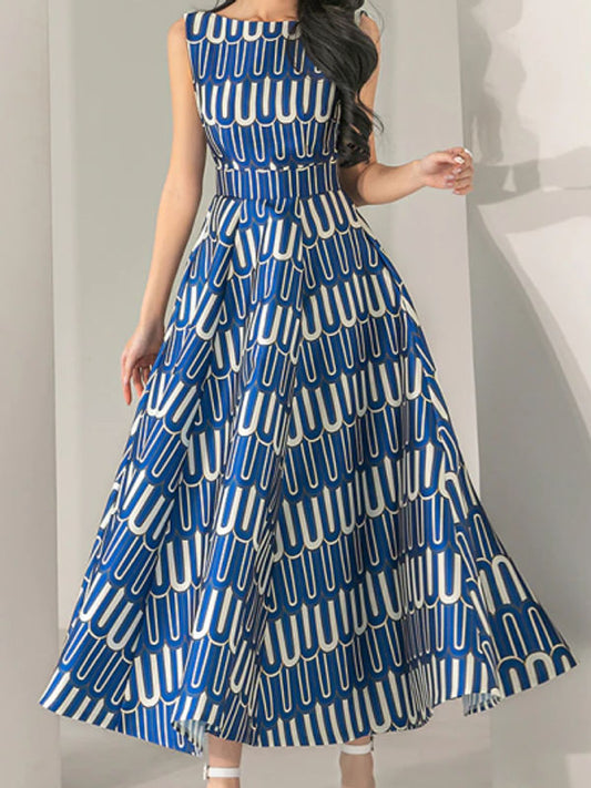 Elegant Printed O Neck Party Dress