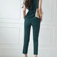 Elegant Top With Pants Work Wear Green Set