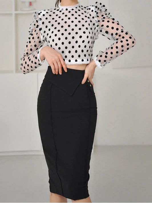 Exquisite Polka Dot Crop Top And High Waist Pencil Skirt Set