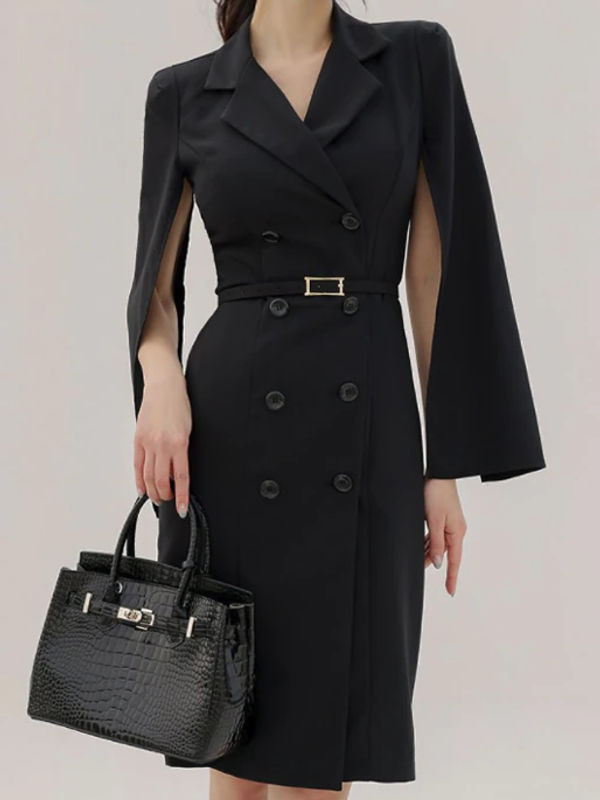 Formal Style Double Breasted Slit Sleeve Pencil Dress