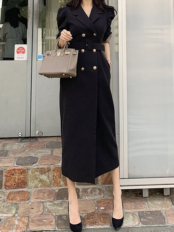 Formal Style Puff Sleeve Double-Breasted Blazer Dress - Ships in 24 Hrs