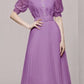 Gorgeous Solid Puff Sleeve Pleated Purple Dress